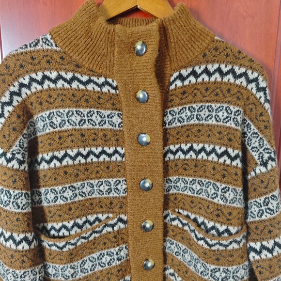 Sezane Thais jacket sz S sweater cardigan kid mohair brown jacquard - Picture 8 of 13